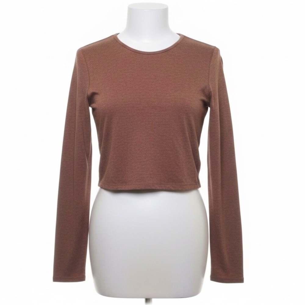 Girlfriend Collective Brown Cropped Long‎ Sleeve Top Athleisure Yoga Womens M